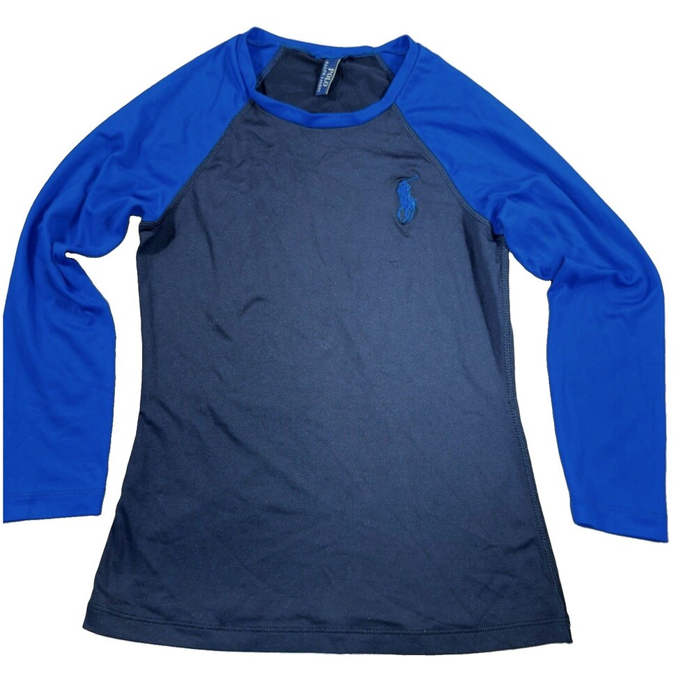 Polo Ralph Lauren Rash Guard Swim Shirt Long Sleeve Black Royal Blue Boys L